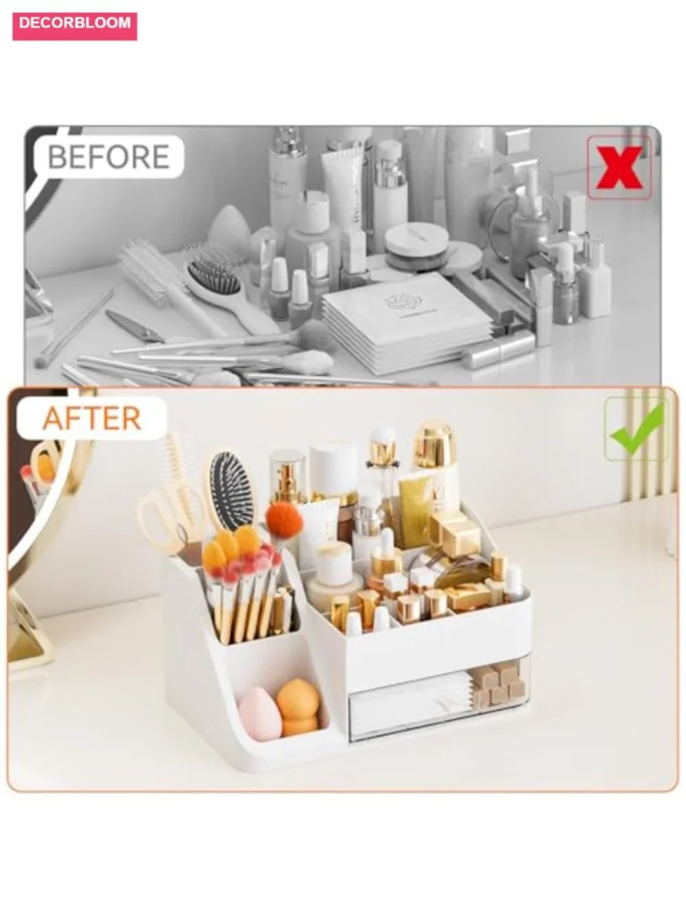 Large Makeup Organizer with Drawer, Cosmetics Storage for Vanity